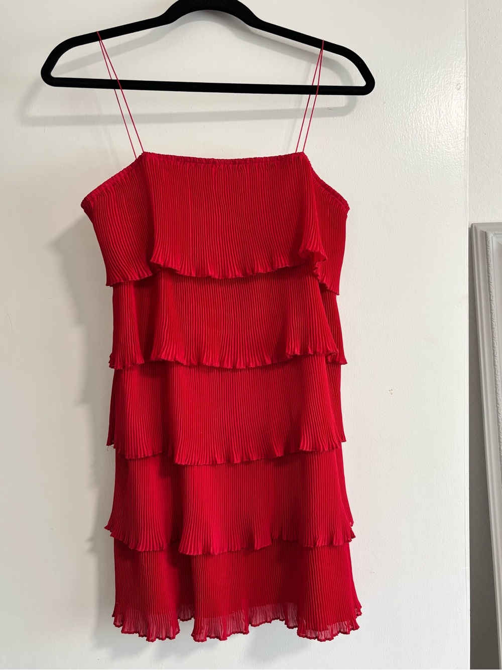 NWOT Red Pleated Tiered Dress